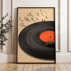 Vinyl Record Wall Art, Retro Minimalist People Poster